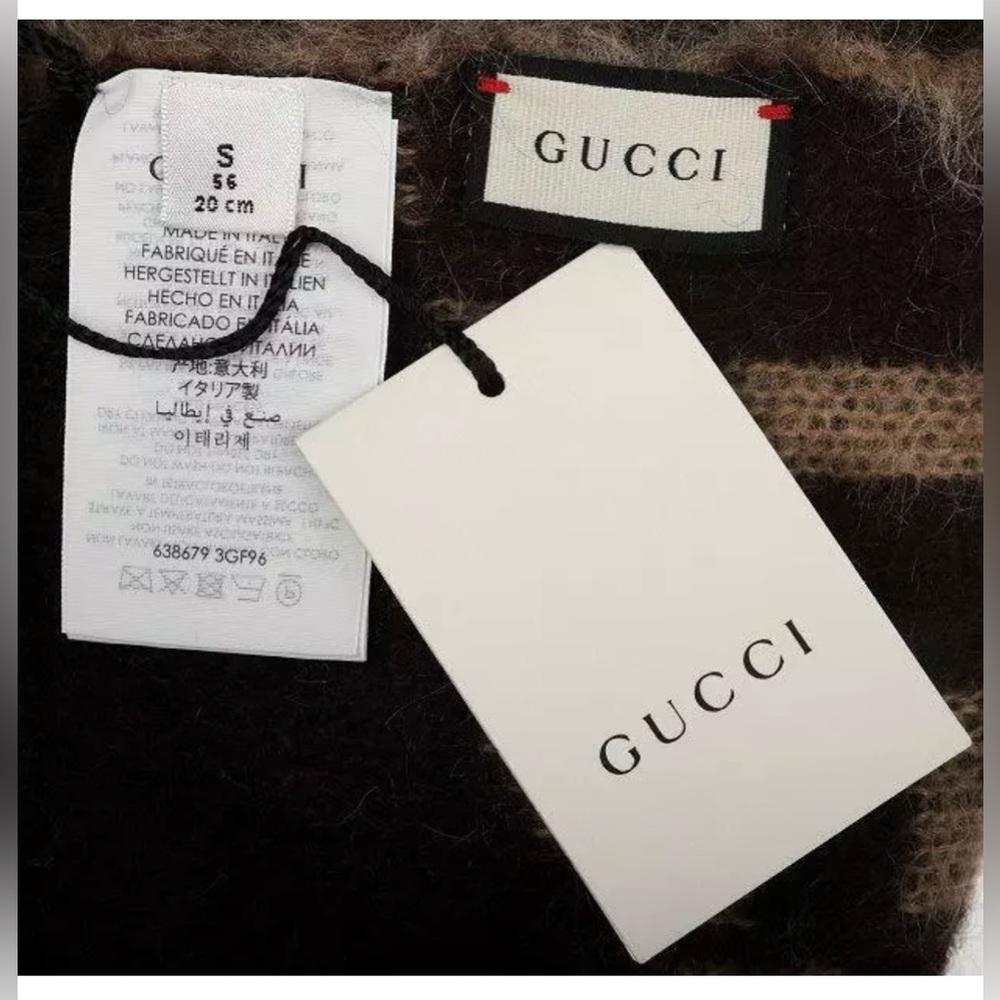 GUCCI CURRENT BEIGE BROWN GG PRINT SOFT MOHAIR WOOL BEANIE HAT 56/ S NWT - Picture 7 of 8